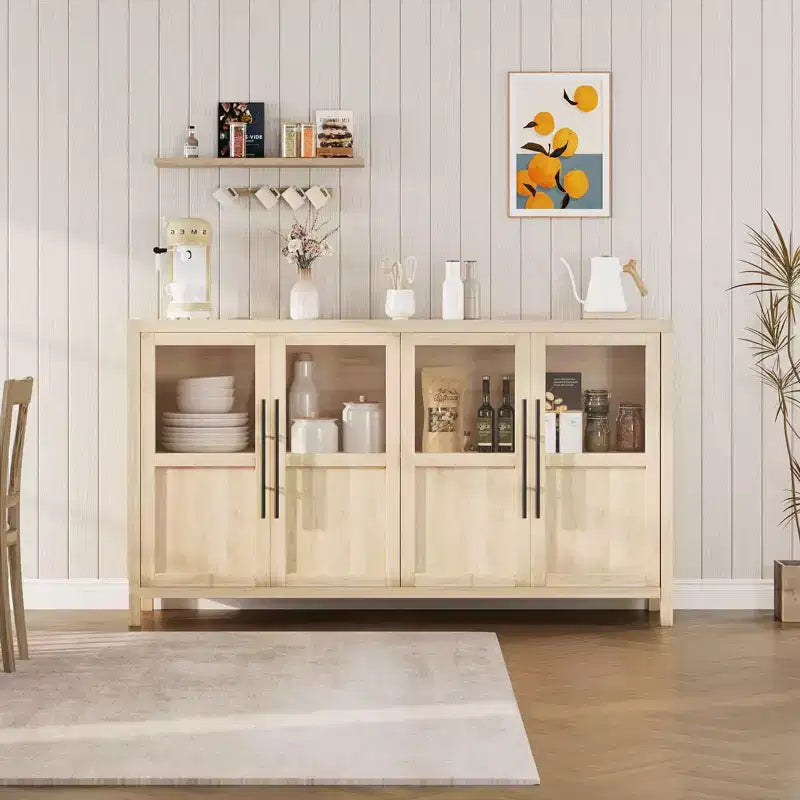 Madia a Buffet da 55", 4 Ante in Vetro, Nero/Marrone/Naturale/Bianco, Posti a Sedere 1