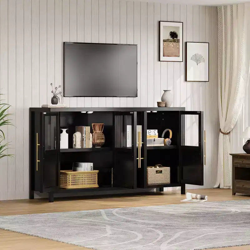 Madia a Buffet da 55", 4 Ante in Vetro, Nero/Marrone/Naturale/Bianco, Posti a Sedere 1
