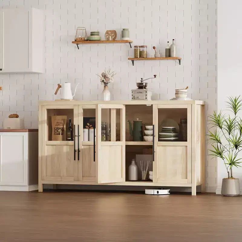 Madia a Buffet da 55", 4 Ante in Vetro, Nero/Marrone/Naturale/Bianco, Posti a Sedere 1