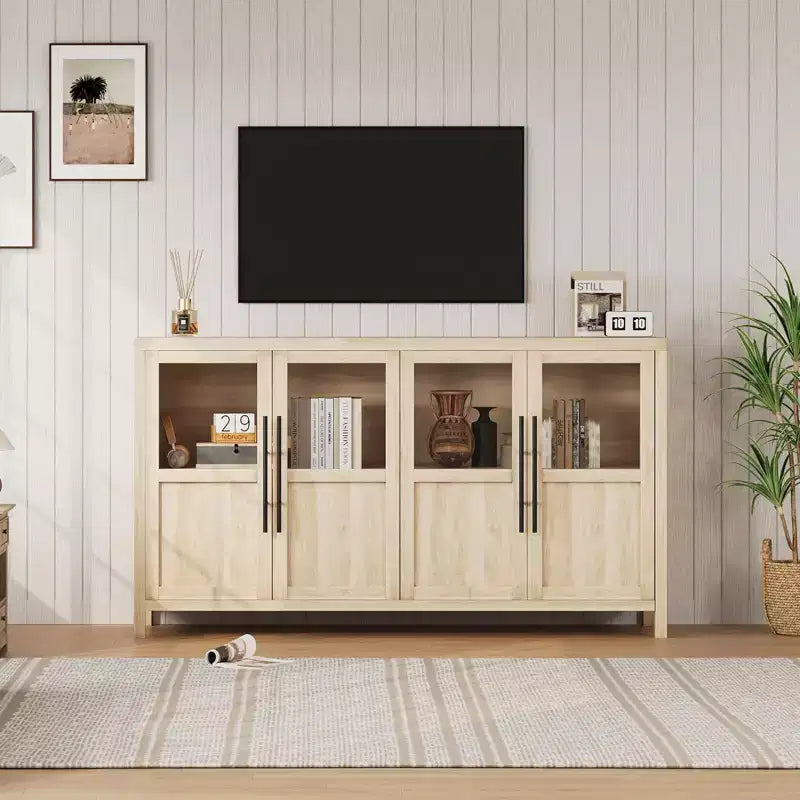 Madia a Buffet da 55", 4 Ante in Vetro, Nero/Marrone/Naturale/Bianco, Posti a Sedere 1