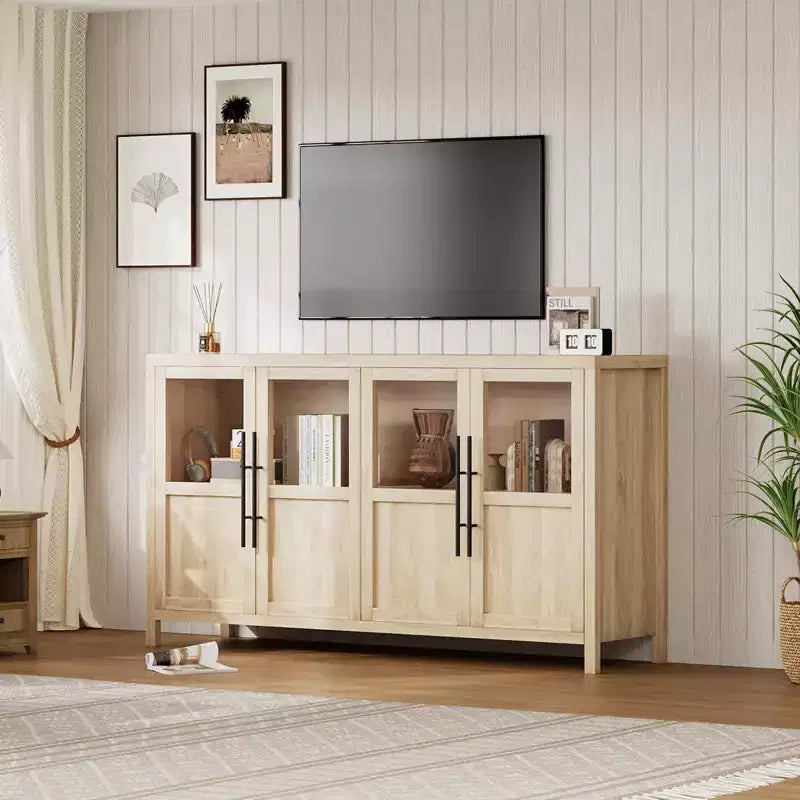 Madia a Buffet da 55", 4 Ante in Vetro, Nero/Marrone/Naturale/Bianco, Posti a Sedere 1