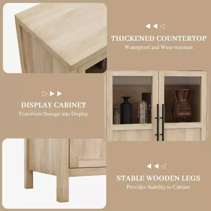Madia a Buffet da 55", 4 Ante in Vetro, Nero/Marrone/Naturale/Bianco, Posti a Sedere 1