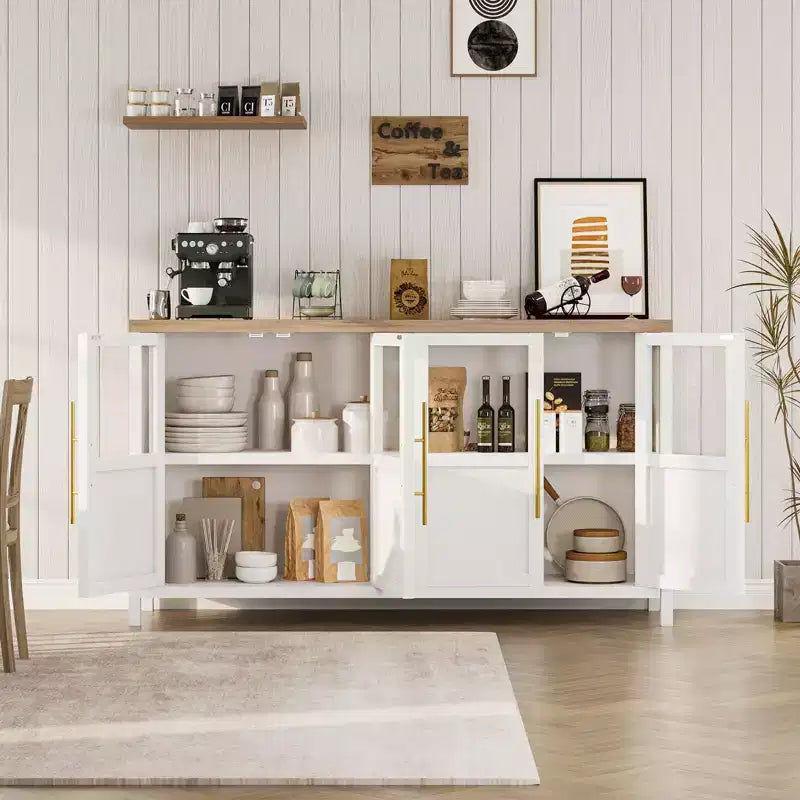 Madia a Buffet da 55", 4 Ante in Vetro, Nero/Marrone/Naturale/Bianco, Posti a Sedere 1