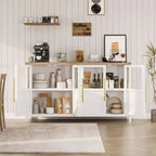 Madia a Buffet da 55", 4 Ante in Vetro, Nero/Marrone/Naturale/Bianco, Posti a Sedere 1