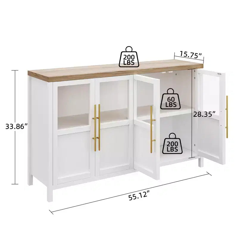 Madia a Buffet da 55", 4 Ante in Vetro, Nero/Marrone/Naturale/Bianco, Posti a Sedere 1