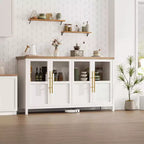 Madia a Buffet da 55", 4 Ante in Vetro, Nero/Marrone/Naturale/Bianco, Posti a Sedere 1