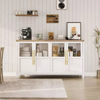 Madia a Buffet da 55", 4 Ante in Vetro, Nero/Marrone/Naturale/Bianco, Posti a Sedere 1