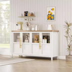 Madia a Buffet da 55", 4 Ante in Vetro, Nero/Marrone/Naturale/Bianco, Posti a Sedere 1