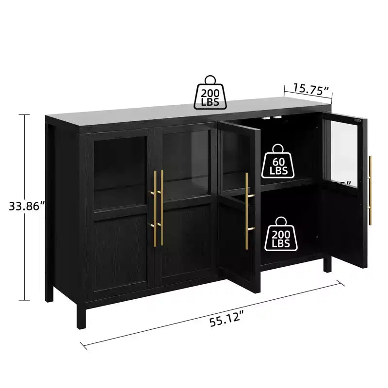 Madia a Buffet da 55", 4 Ante in Vetro, Nero/Marrone/Naturale/Bianco, Posti a Sedere 1