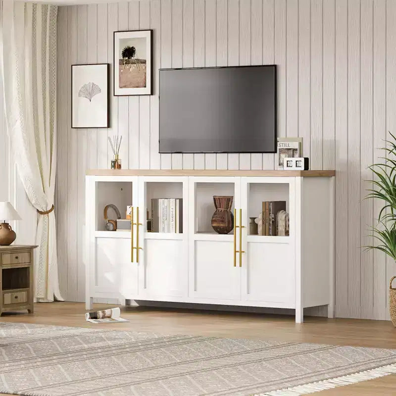 Madia a Buffet da 55", 4 Ante in Vetro, Nero/Marrone/Naturale/Bianco, Posti a Sedere 1