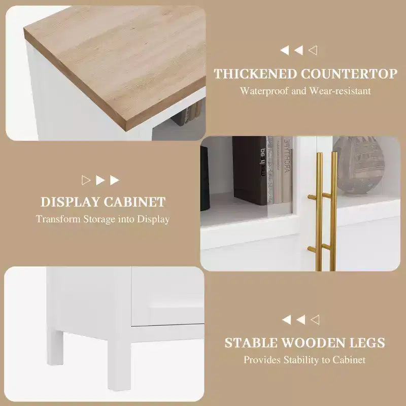 Madia a Buffet da 55", 4 Ante in Vetro, Nero/Marrone/Naturale/Bianco, Posti a Sedere 1
