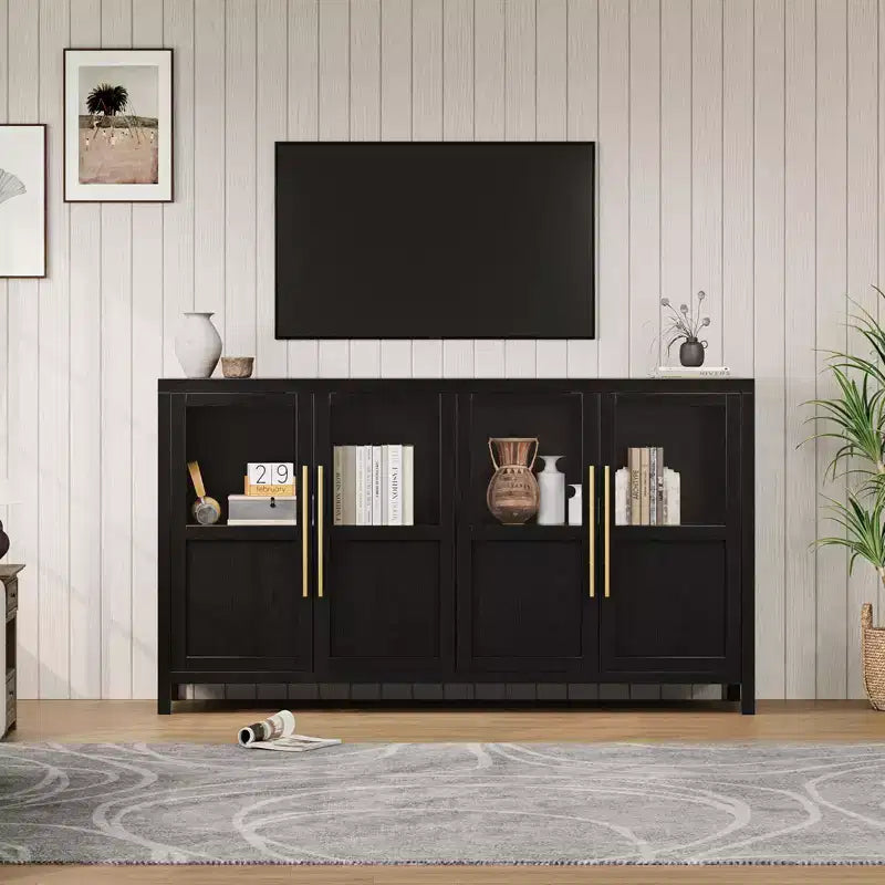 Madia a Buffet da 55", 4 Ante in Vetro, Nero/Marrone/Naturale/Bianco, Posti a Sedere 1