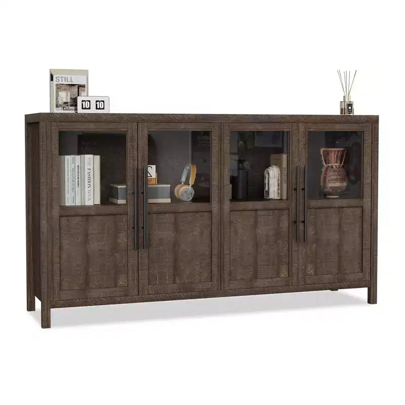 Madia a Buffet da 55", 4 Ante in Vetro, Nero/Marrone/Naturale/Bianco, Posti a Sedere 1