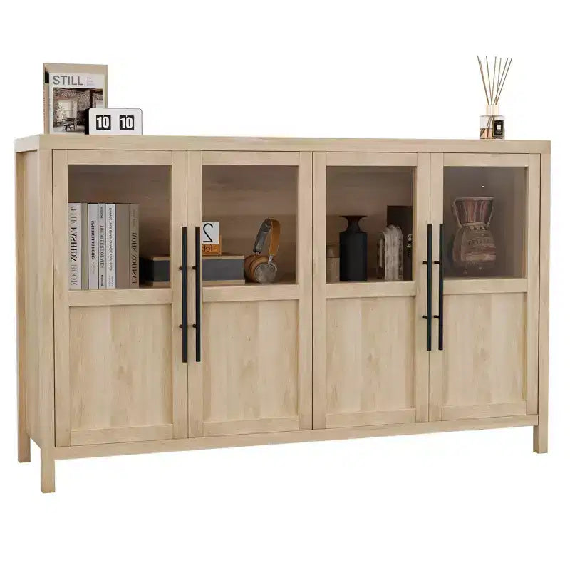 Madia a Buffet da 55", 4 Ante in Vetro, Nero/Marrone/Naturale/Bianco, Posti a Sedere 1