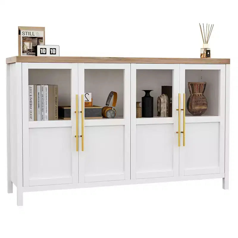 Madia a Buffet da 55", 4 Ante in Vetro, Nero/Marrone/Naturale/Bianco, Posti a Sedere 1