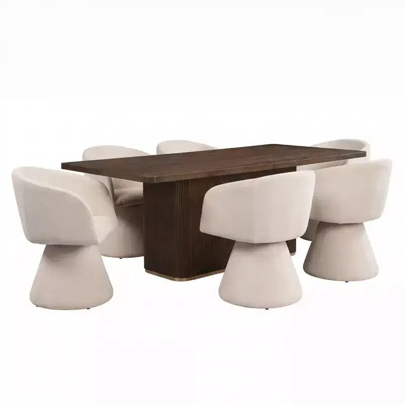 Set da pranzo 7 pezzi con sedie girevoli a 180°, beige/verde muschio, 6 posti a sedere