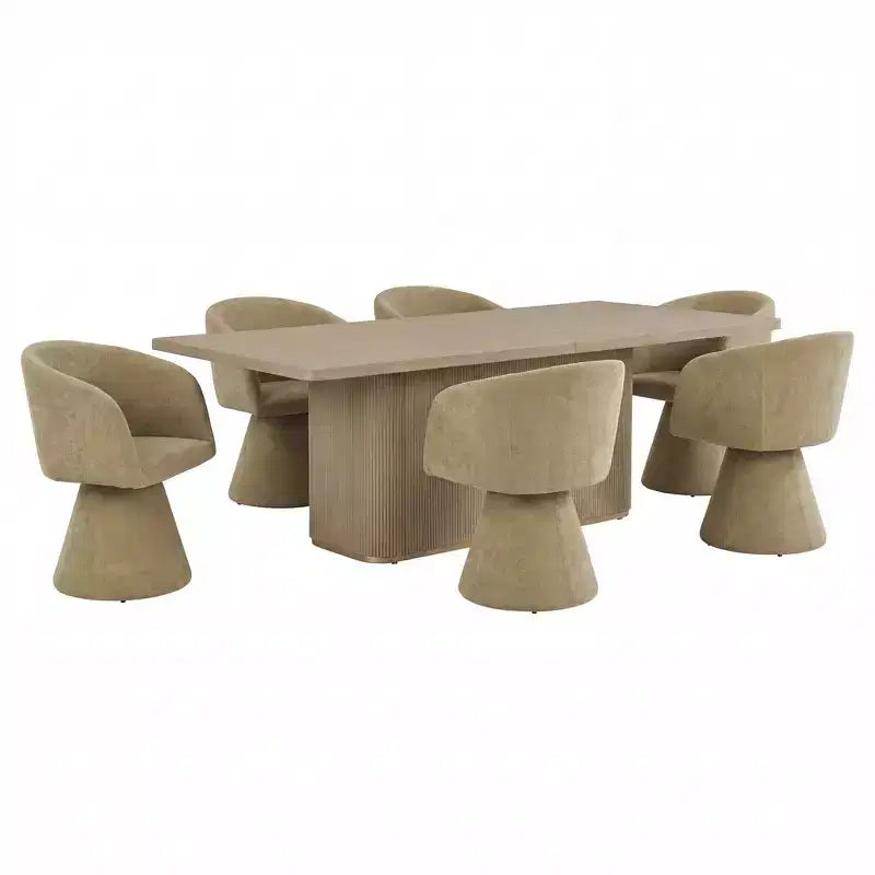 Set da pranzo 7 pezzi con sedie girevoli a 180°, beige/verde muschio, 6 posti a sedere