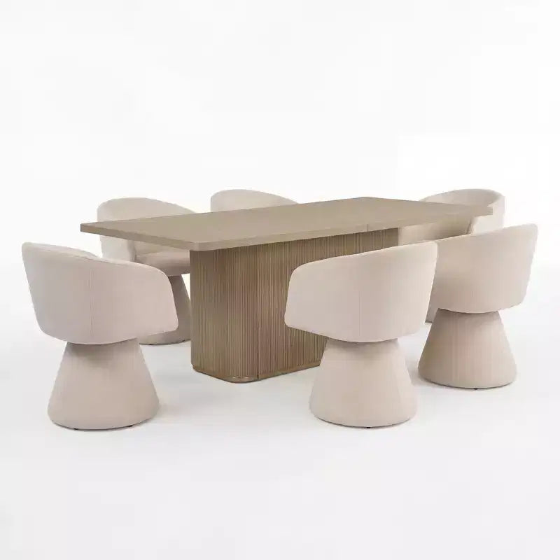 Set da pranzo 7 pezzi con sedie girevoli a 180°, beige/verde muschio, 6 posti a sedere