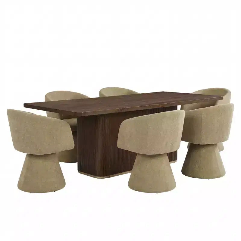 Set da pranzo 7 pezzi con sedie girevoli a 180°, beige/verde muschio, 6 posti a sedere