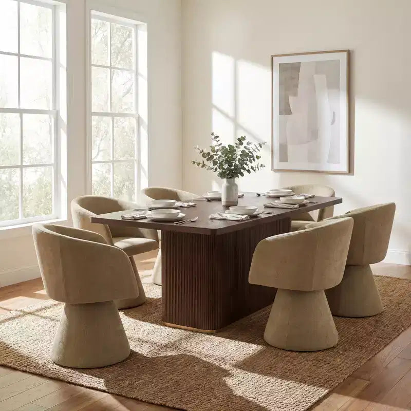 Set da pranzo 7 pezzi con sedie girevoli a 180°, beige/verde muschio, 6 posti a sedere