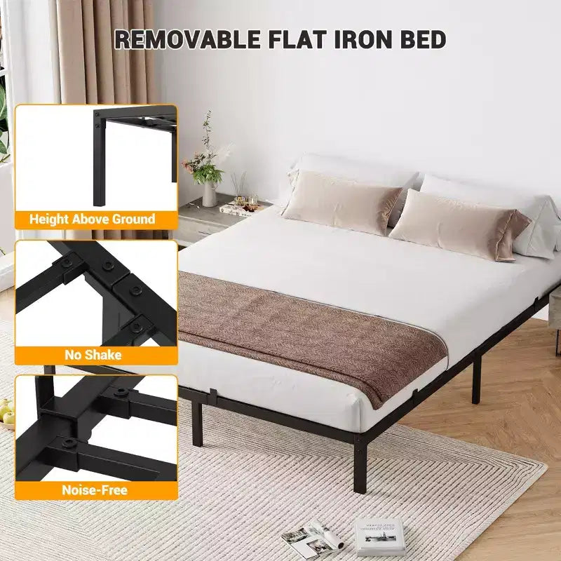 Struttura letto a piattaforma in metallo bianco/nero, Singolo/Piazza e mezza/Matrimoniale/King Size, Per 1-2 persone