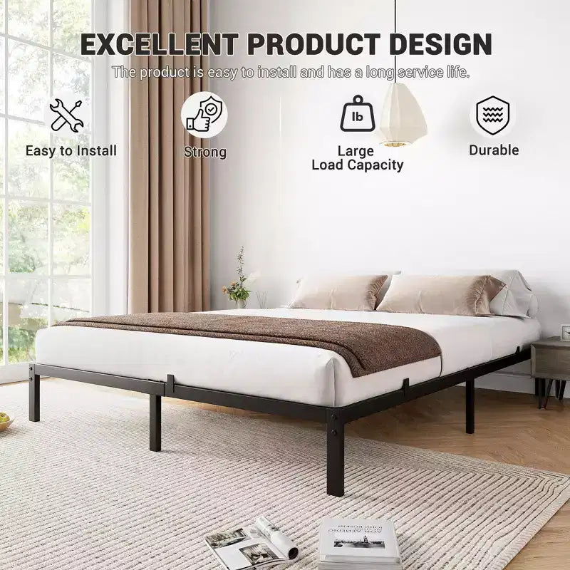 Struttura letto a piattaforma in metallo bianco/nero, Singolo/Piazza e mezza/Matrimoniale/King Size, Per 1-2 persone