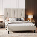 Twin Platform Bed Frame with Adjustable Linen Upholstered Headboard, Strong Wooden Slats, Mattress Foundation, No Box Spring Needed & Easy Assembly
