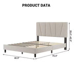 Struttura letto a piattaforma in velluto grigio, testiera a strisce diagonali, Twin/King, 1 persona