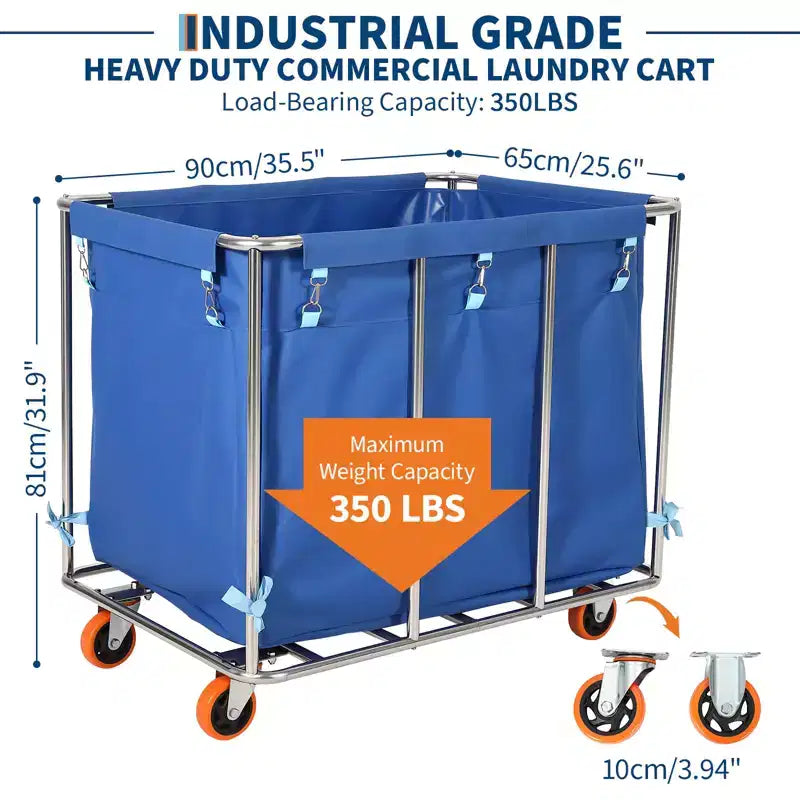 Carrello portabiancheria a pianale, con ruote, da 400 L, colore blu, per uso multiutente