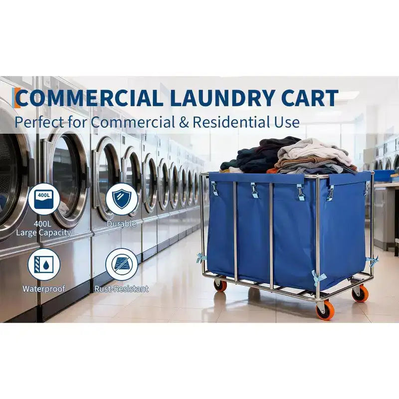 Carrello portabiancheria a pianale, con ruote, da 400 L, colore blu, per uso multiutente