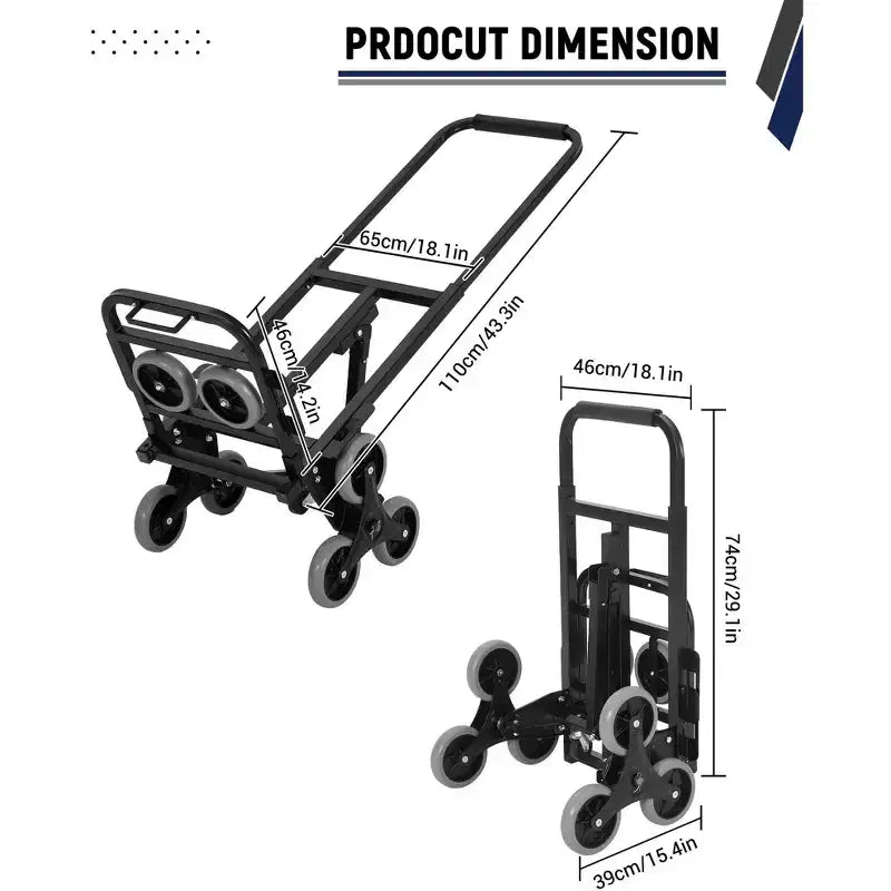 Carrello a mano pieghevole in argento a 10 ruote per salire le scale – 1 persona, capacità 150 kg