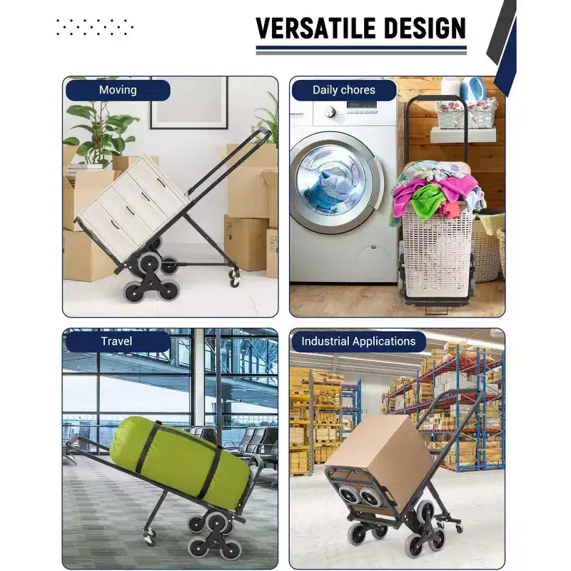 Carrello a mano pieghevole in argento a 10 ruote per salire le scale – 1 persona, capacità 150 kg