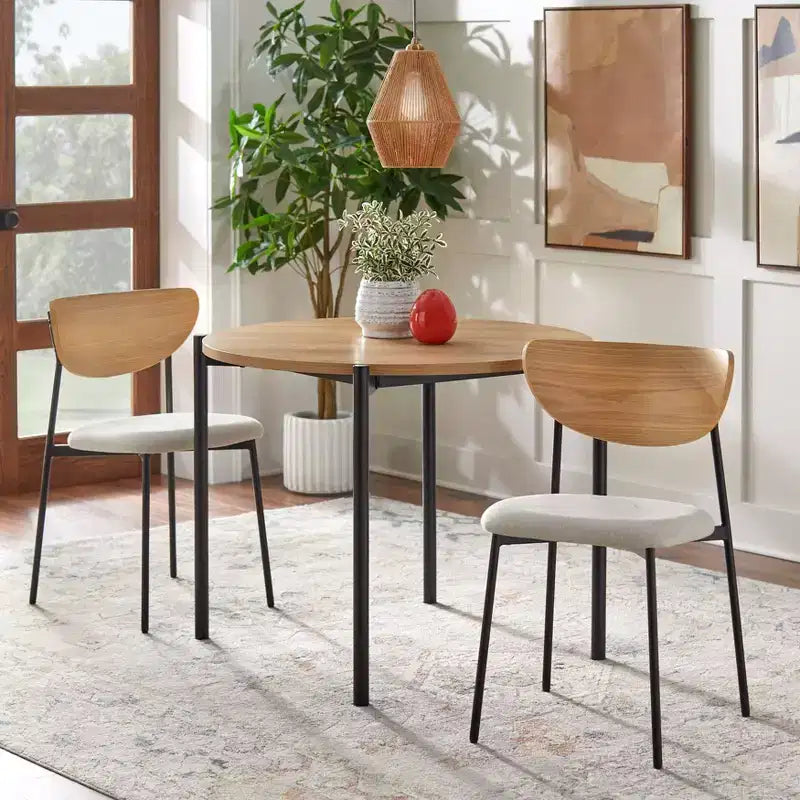 Set da Pranzo Rotondo, Rovere/Nero, 3 Pezzi, 4 Posti a Sedere