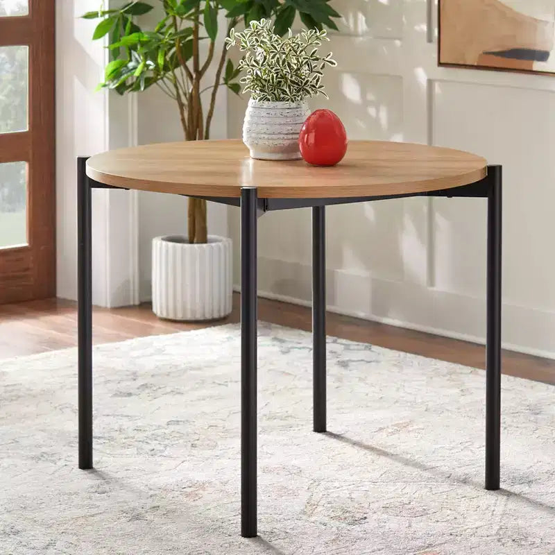 Set da Pranzo Rotondo, Rovere/Nero, 3 Pezzi, 4 Posti a Sedere