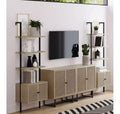 Libreria a 5 ripiani con ante in rovere chiaro e rattan da 184 cm, set da 2
