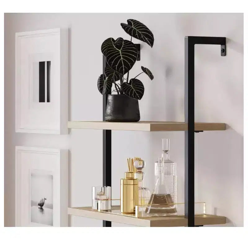 Libreria a 5 ripiani con ante in rovere chiaro e rattan da 184 cm, set da 2
