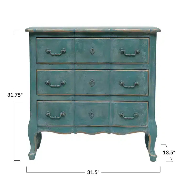 Comò a 3 cassetti blu anticato