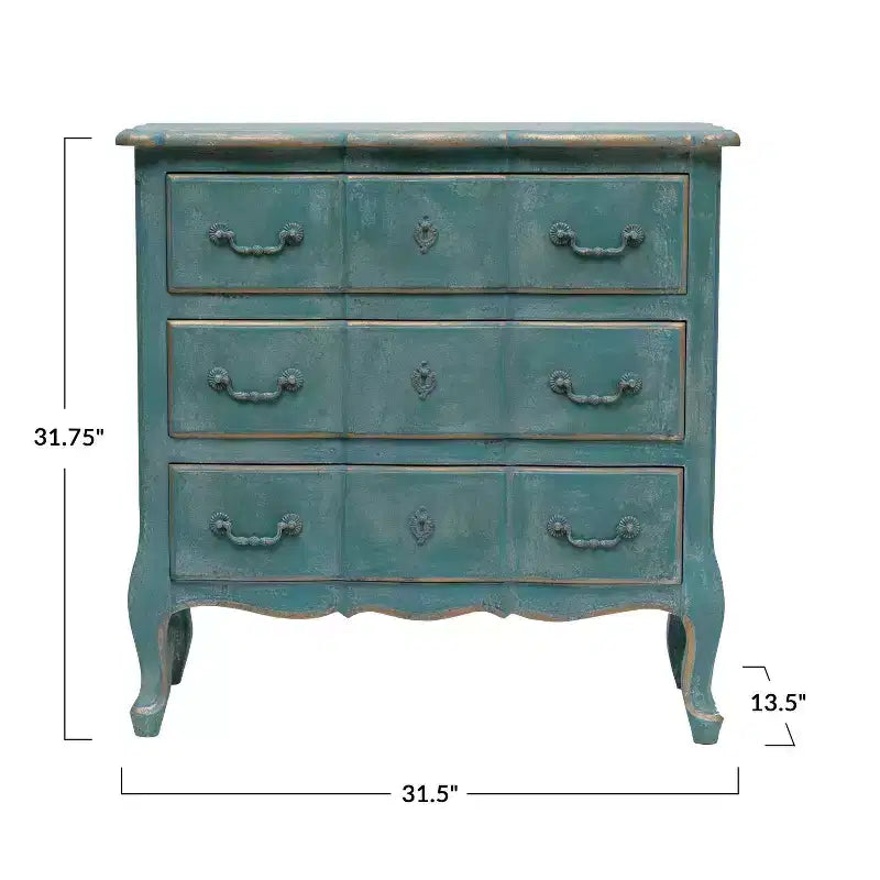 Comò a 3 cassetti blu anticato