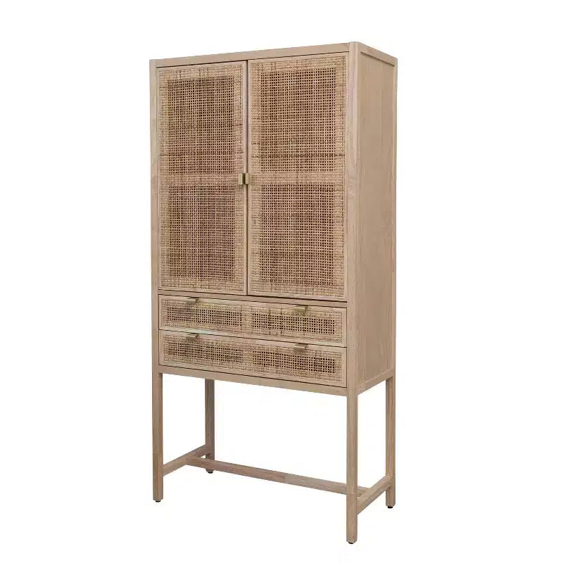 Credenza con ante e cassetti in canna d'India, 2 ante e 2 cassetti, singola
