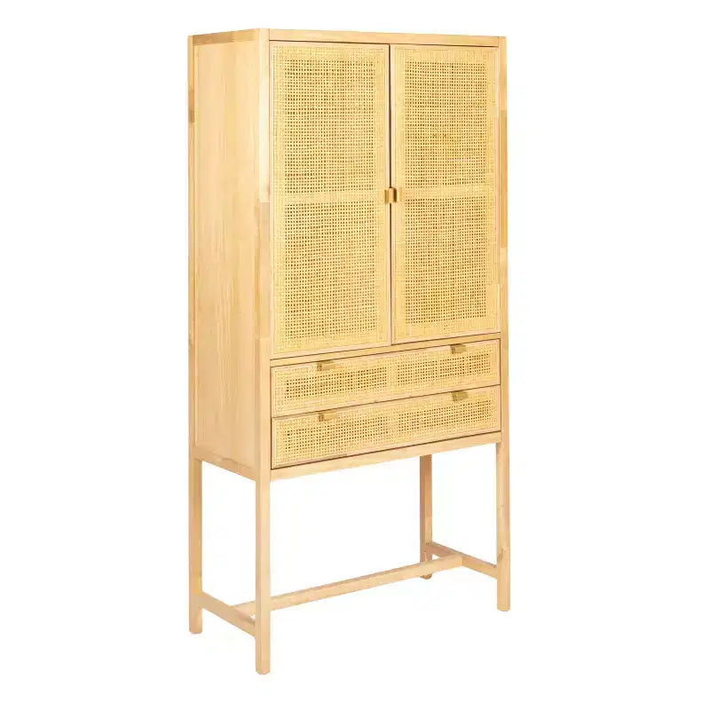 Credenza con ante e cassetti in canna d'India, 2 ante e 2 cassetti, singola