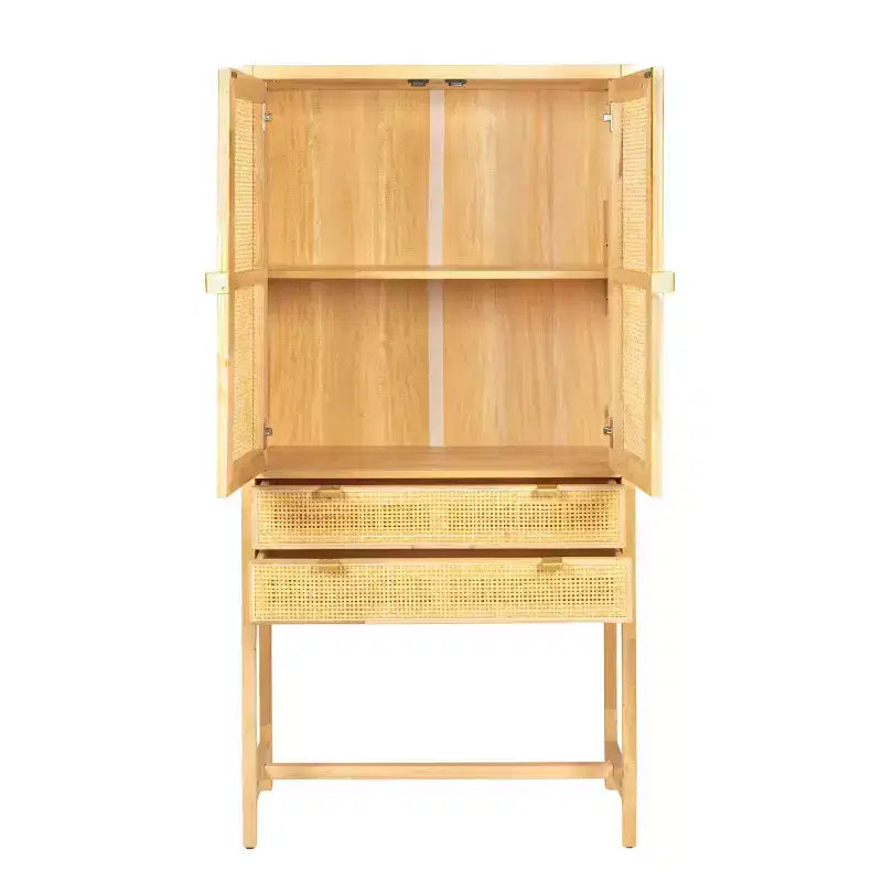 Credenza con ante e cassetti in canna d'India, 2 ante e 2 cassetti, singola