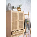 Credenza con ante e cassetti in canna d'India, 2 ante e 2 cassetti, singola