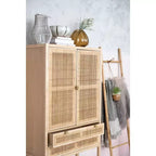 Credenza con ante e cassetti in canna d'India, 2 ante e 2 cassetti, singola