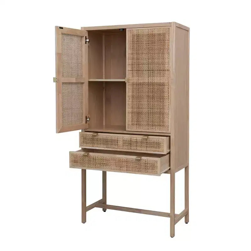 Credenza con ante e cassetti in canna d'India, 2 ante e 2 cassetti, singola