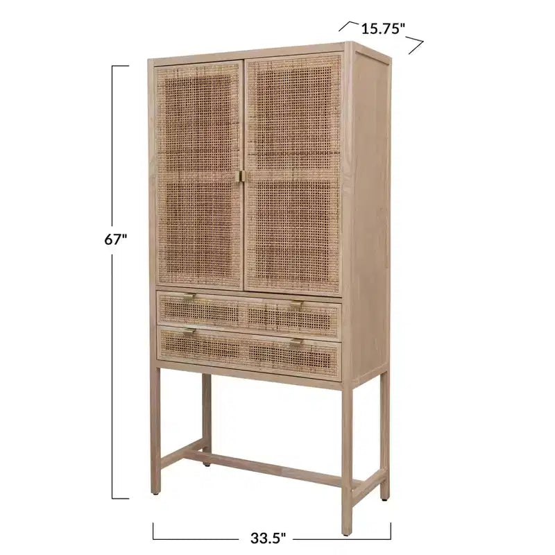 Credenza con ante e cassetti in canna d'India, 2 ante e 2 cassetti, singola