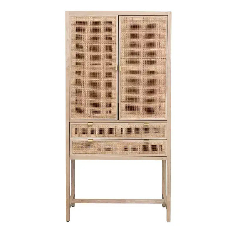 Credenza con ante e cassetti in canna d'India, 2 ante e 2 cassetti, singola
