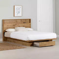 Letto a piattaforma matrimoniale/queen-size Nordik Oak con testiera e cassetto portaoggetti