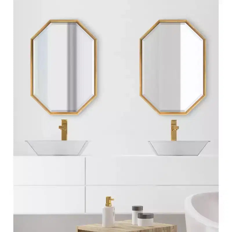 Specchio da Parete Ottagonale Allungato – Nero / Oro, Singolo