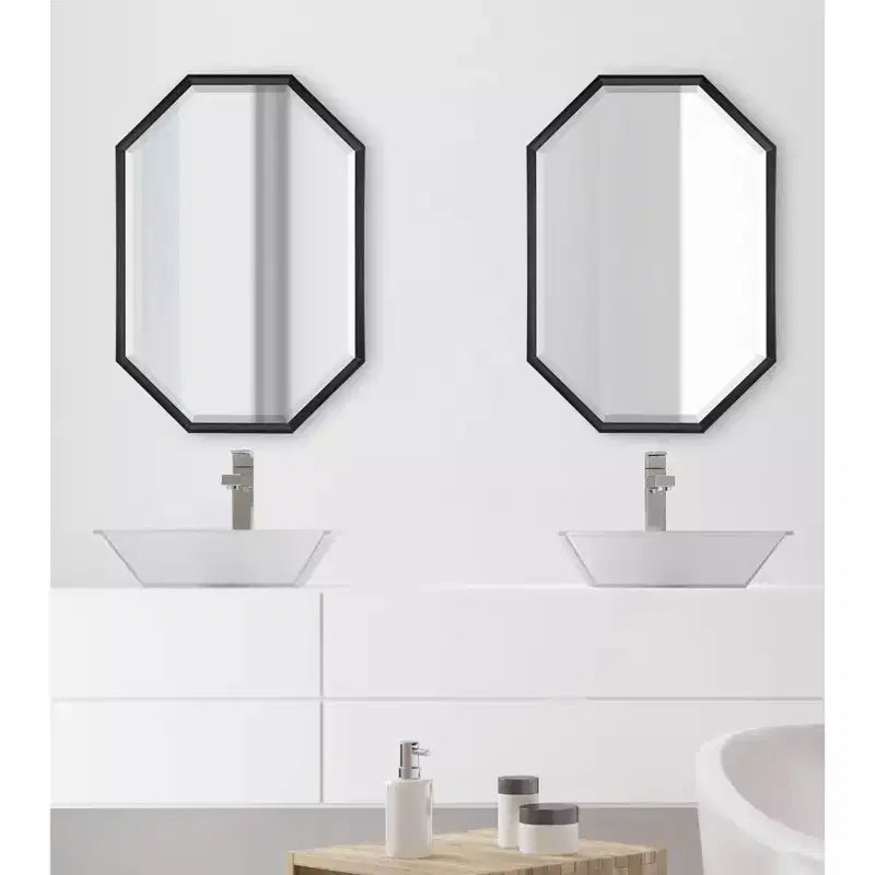 Specchio da Parete Ottagonale Allungato – Nero / Oro, Singolo