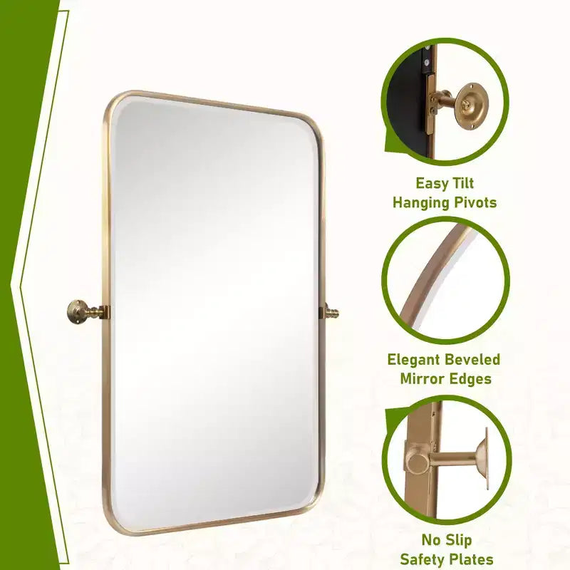 Specchio da parete girevole con cornice rettangolare in metallo oro/argento, angoli arrotondati, set da 2